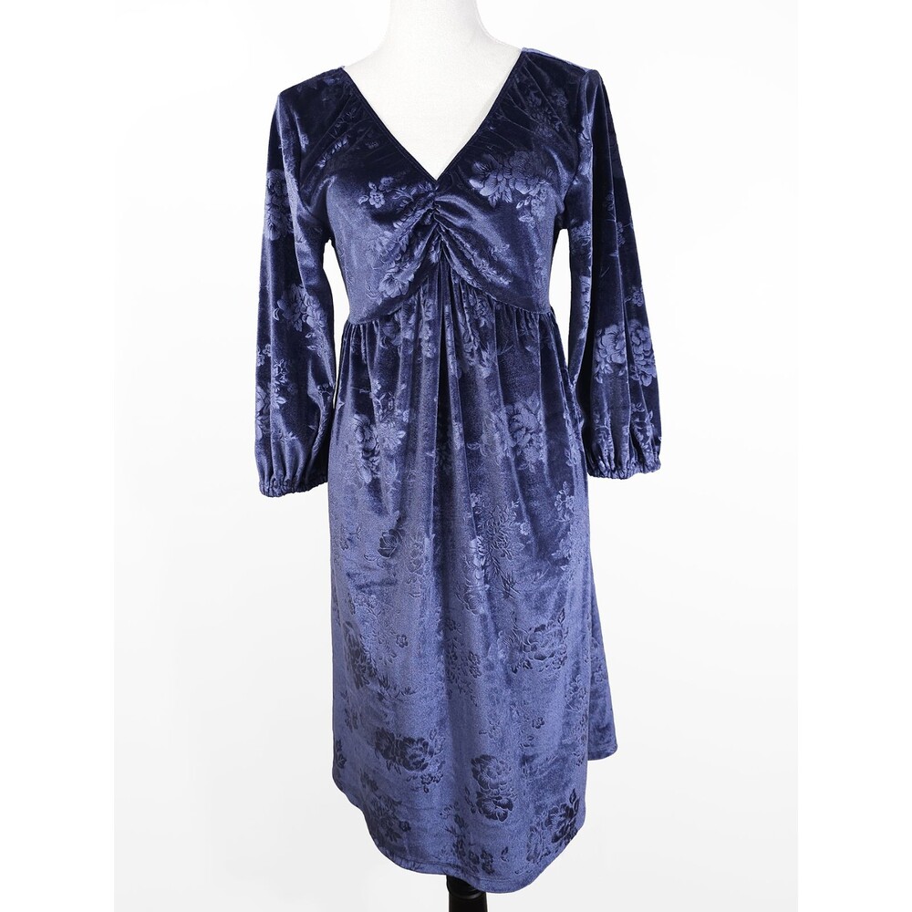 NLT Small Purple Velvet Velour Floral Jacquard Empire Midi Dress